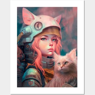 pilot girl and cat Posters and Art